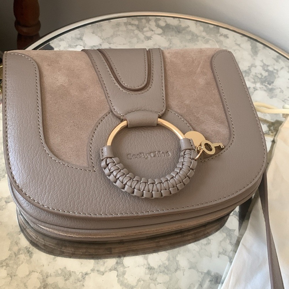 NWT SEE BY CHLOE HANA SHOULDER BAG suede leather taupe trendy small - Picture 9 of 12